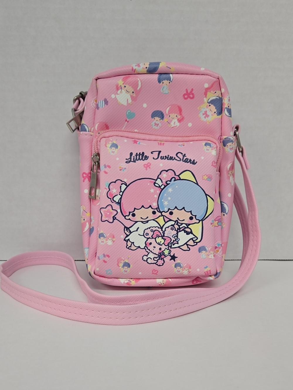 Little Twin Stars Pink Crossbody Bag Vegan Leather EUC 5"x7.5"x2"